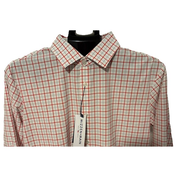 Mizzen + Main Shirt Men M White Trim Fit Long Sleeve Button Up Plaid Performance - Picture 2 of 7
